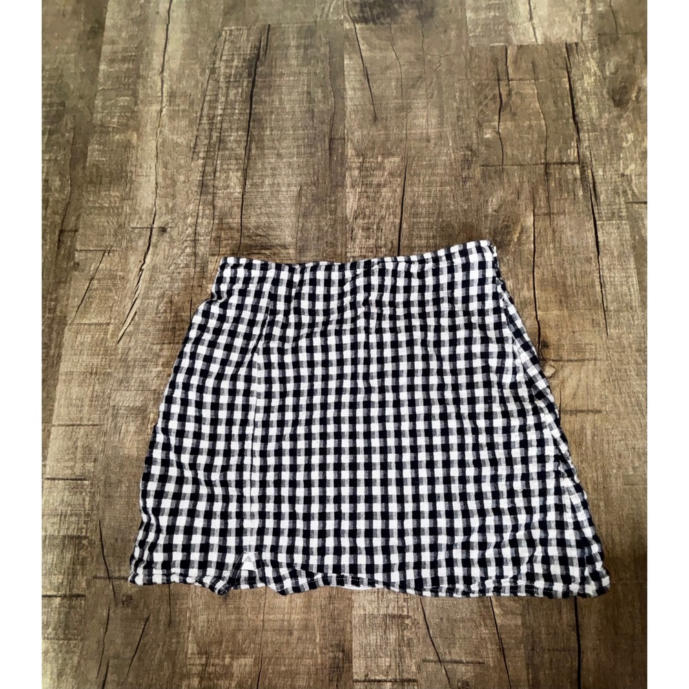 American Eagle Gingham Mini Skirt Black White Check Cotton Linen Blend Small